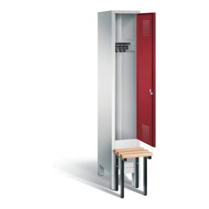 C+P Garderobenschrank Evolo, H1850xB320xT815mm, Front Rubinrot, Korpus Lichtgrau, Gestell Schwarzgrau (48030-10)