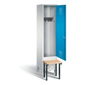 C+P Garderobenschrank Evolo, H1850xB420xT815mm, Front Lichtblau, Korpus Lichtgrau, Gestell Schwarzgrau (48030-12)