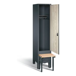 C+P Garderobenschrank Evolo, H1850xB420xT815mm, Front Dekor Sen-Esche, Korpus Anthrazitgrau, Gestell Schwarzgrau (48030-12)