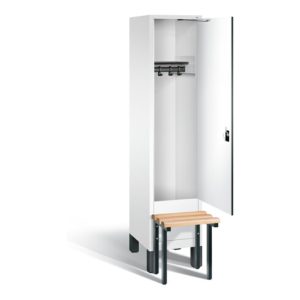 C+P Garderobenschrank Evolo, H1850xB420xT815mm, Front Dekor Weiß, Korpus Verkehrsweiß, Gestell Schwarzgrau (48030-12)