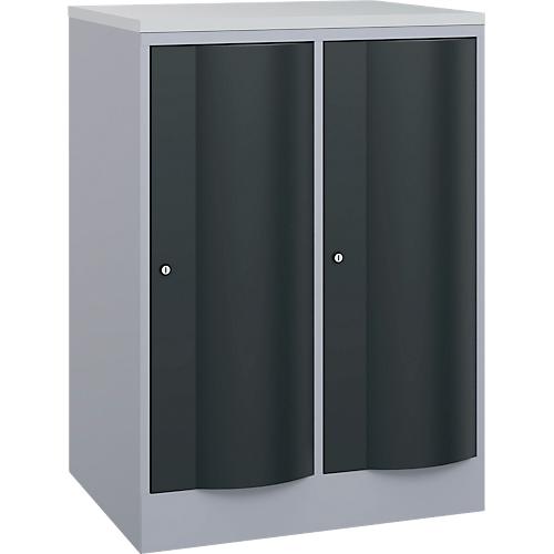 C+P Garderobenschrank Resisto, 2 Abteile, 2 Fächer, B 772 x T 640 x H 1077 mm, Weißalu/Anthrazitgrau