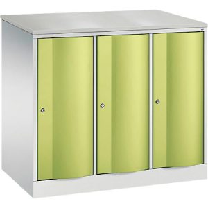 C+P Garderobenschrank Resisto, 3 Abteile, 3 Fächer, B 1148 x T 640 x H 1077 mm, Lichtgrau/Clowngrün