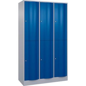 C+P Garderobenspind Resisto, 3 Abteile, 6 Fächer, B 1148 x T 540 x H 1950 mm, Weißalu/Enzianblau