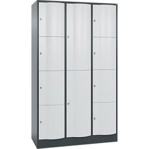 C+P Kombi-Schließfachschrank Resisto, 3 Abteile, 10 Fächer, B 1148 x T 540 x H 1950 mm, Anthrazitgrau/Lichtgrau