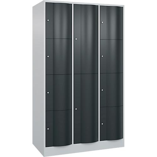 C+P Kombi-Schließfachschrank Resisto, 3 Abteile, 10 Fächer, B 1148 x T 640 x H 1950 mm, Lichtgrau/Anthrazitgrau