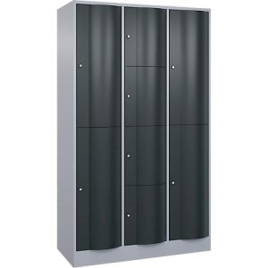 C+P Kombi-Schließfachschrank Resisto, 3 Abteile, 9 Fächer, B 1148 x T 540 x H 1950 mm, Weißalu/Anthrazitgrau C+P Kombi-Schließfachschrank Resisto, 3 Abteile, 9 Fächer, B 1148 x T 540 x H 1950 mm, Weißalu/Anthrazitgrau