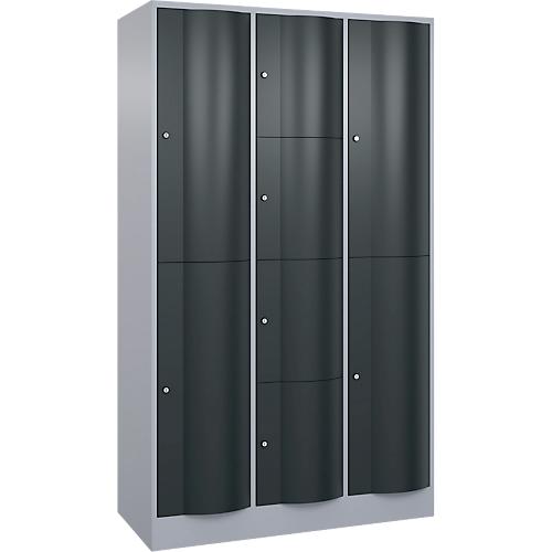 C+P Kombi-Schließfachschrank Resisto, 3 Abteile, 9 Fächer, B 1148 x T 540 x H 1950 mm, Weißalu/Anthrazitgrau