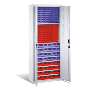 C+P Magazinschrank mit 138 Sichtlagerkästen, H1690xB700xT300mm Front Lichtgrau Korpus Lichtgrau