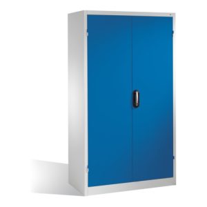 C+P Magazinschrank mit 83 Sichtlagerkästen und 3 Schubladen, H1950xB1100xT535mm Front Enzianblau Korpus Lichtgrau