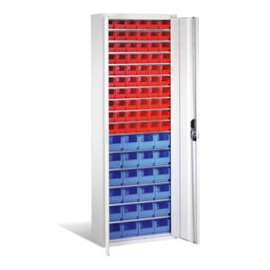 C+P Magazinschrank mit 84 Sichtlagerkästen, H1980xB700xT300mm Front Lichtgrau Korpus Lichtgrau