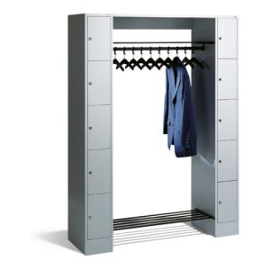 C+P Offene Garderobe mit Schließfächern für 10 Personen, H1950xB1430xT480mm Front Lichtgrau Korpus Lichtgrau