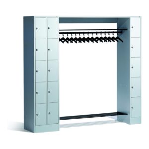 C+P Offene Garderobe mit Schließfächern für 15 Personen, H1950xB2100xT480mm Front Lichtgrau Korpus Lichtgrau