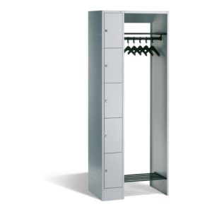 C+P Offene Garderobe mit Schließfächern für 5 Personen, H1950xB740xT480mm Front Lichtgrau Korpus Lichtgrau