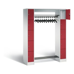 C+P Offene Garderobe Serie 8070, H1950xB1430xT480mm, Front Rubinrot, Korpus Lichtgrau (80710-00)