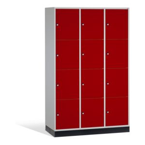 C+P Schließfachschrank Intro XL, 12 Fächer, H1950xB1220xT600mm Front Rubinrot Korpus Lichtgrau