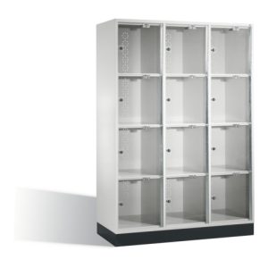 C+P Schließfachschrank Intro XL mit Acrylglastüren, 12 Fächer, H1750xB1220xT500mm Korpus Lichtgrau Zertifikat GS Ja
