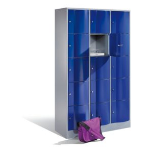 C+P Schließfachschrank Resisto, 15 Fächer, H1950xB1150xT540mm Front Enzianblau Korpus Lichtgrau