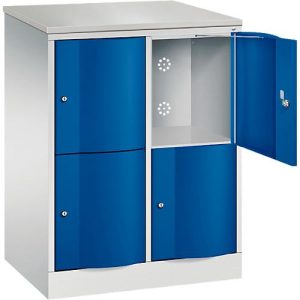 C+P Schließfachschrank Resisto, 2 Abteile, 4 Fächer, B 772 x T 540 x H 1077 mm, Lichtgrau/Enzianblau C+P Schließfachschrank Resisto, 2 Abteile, 4 Fächer, B 772 x T 540 x H 1077 mm, Lichtgrau/Enzianblau