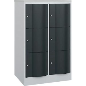 C+P Schließfachschrank Resisto, 2 Abteile, 6 Fächer, B 772 x T 640 x H 1255 mm, Anthrazitgrau/Lichtgrau