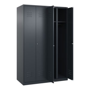 C+P Schwarz-Weiß-Spind Classic PLUS, 4 Abteile, 1850x1200x500mm, 7016/7016 Verschluss Zylinderschloss
