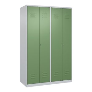 C+P Schwarz-Weiß-Spind Classic PLUS, 4 Abteile, 1850x1200x500mm, 7035/6011 Verschluss Zylinderschloss