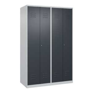 C+P Schwarz-Weiß-Spind Classic PLUS, 4 Abteile, 1850x1200x500mm, 7035/7016 Verschluss Zylinderschloss