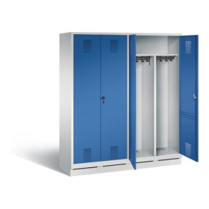 C+P Schwarz-Weiss-Spind Evolo, H1800xB1590xT500mm, Front Enzianblau, Korpus Lichtgrau (48022-42)