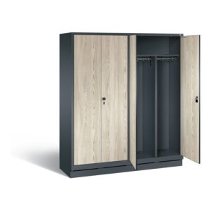 C+P Schwarz-Weiss-Spind Evolo, H1800xB1590xT500mm, Front Dekor Sen-Esche, Korpus Anthrazitgrau (48022-42)