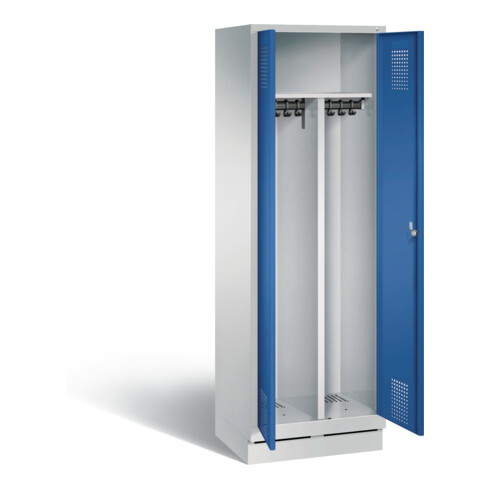 C+P Schwarz-Weiss-Spind Evolo, H1800xB610xT500mm, Front Enzianblau, Korpus Lichtgrau (48022-20)