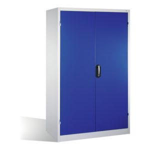 C+P Schwerlast-Werkzeugschrank mit Drehtüren, innen 4 Böden, H1950xB1200xT600mm Front Enzianblau Korpus Lichtgrau