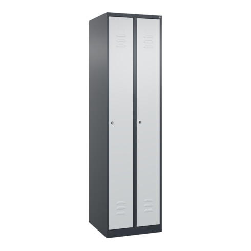 C+P Spind Classic PLUS, 2 Abteile, 1850x500x500mm, 7016/7035 Verschluss Zylinderschloss 3 Garderobenhaken