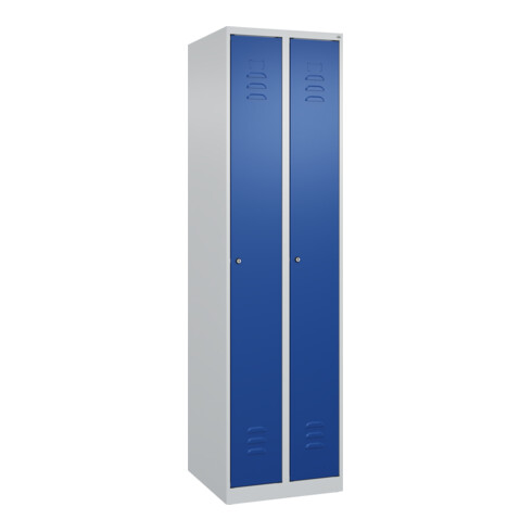 C+P Spind Classic PLUS, 2 Abteile, 1850x500x500mm, 7035/5010 Verschluss Zylinderschloss 3 Garderobenhaken