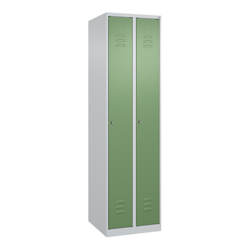 C+P Spind Classic PLUS, 2 Abteile, 1850x500x500mm, 7035/6011 Verschluss Zylinderschloss 3 Garderobenhaken