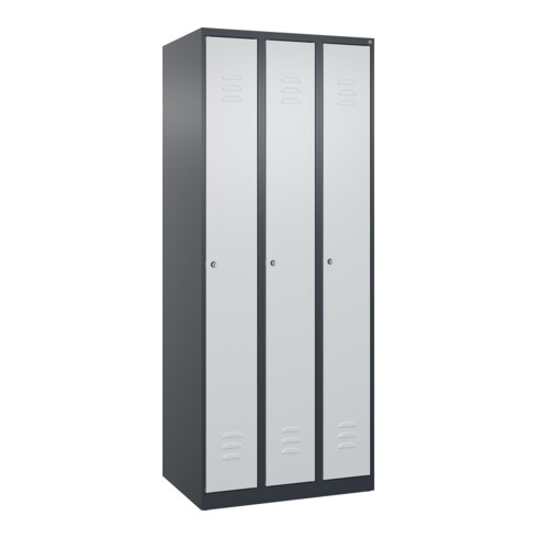 C+P Spind Classic PLUS, 3 Abteile, 1850x750x500mm, 7016/7035 Verschluss Zylinderschloss 3 Garderobenhaken