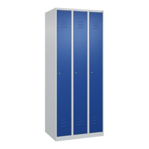 C+P Spind Classic PLUS, 3 Abteile, 1850x750x500mm, 7035/5010 Verschluss Zylinderschloss 3 Garderobenhaken