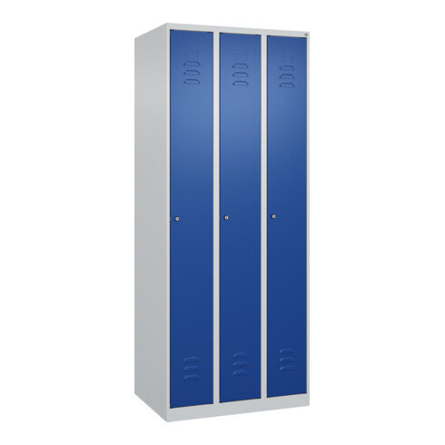 C+P Spind Classic PLUS, 3 Abteile, 1850x750x500mm, 7035/5010 Verschluss Zylinderschloss 3 Garderobenhaken