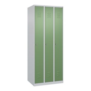 C+P Spind Classic PLUS, 3 Abteile, 1850x750x500mm, 7035/6011 Verschluss Zylinderschloss 3 Garderobenhaken