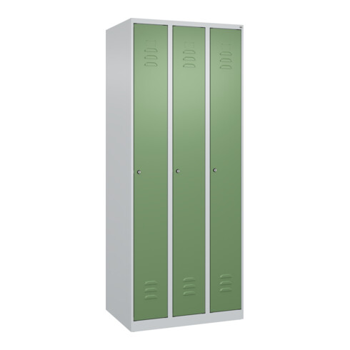 C+P Spind Classic PLUS, 3 Abteile, 1850x750x500mm, 7035/6011 Verschluss Zylinderschloss 3 Garderobenhaken
