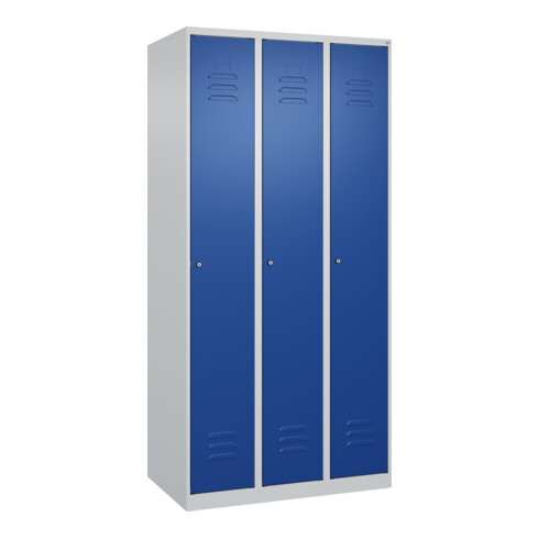 C+P Spind Classic PLUS, 3 Abteile, 1850x900x500mm, 7035/5010 Verschluss Zylinderschloss 3 Garderobenhaken