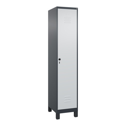 C+P Spind Classic PLUS, Füße, 1 Abteil, 1950x400x500mm, 7016/7035 Verschluss Sicherheits-Drehriegel 4 Garderobenhaken