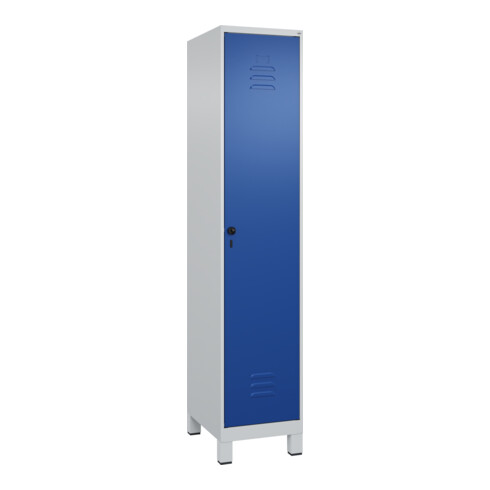 C+P Spind Classic PLUS, Füße, 1 Abteil, 1950x400x500mm, 7035/5010 Verschluss Sicherheits-Drehriegel 4 Garderobenhaken
