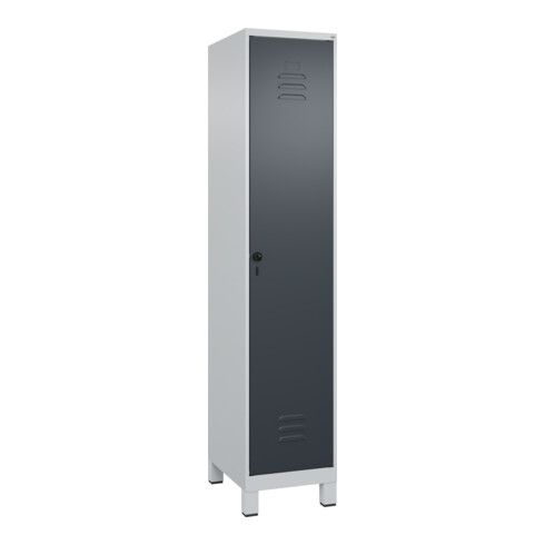 C+P Spind Classic PLUS, Füße, 1 Abteil, 1950x400x500mm, 7035/7016 Verschluss Sicherheits-Drehriegel 4 Garderobenhaken
