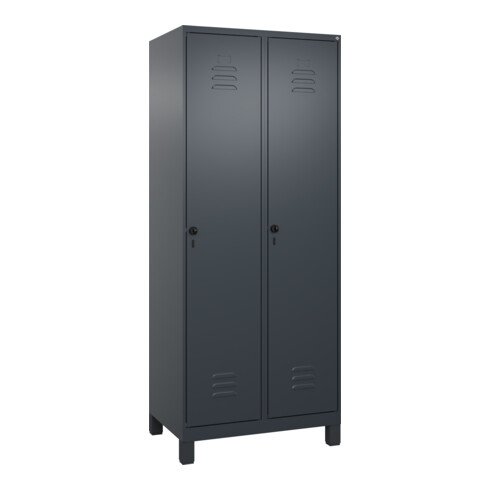 C+P Spind Classic PLUS, Füße, 2 Abteile, 1950x800x500mm, 7016/7016 Verschluss Sicherheits-Drehriegel 4 Garderobenhaken