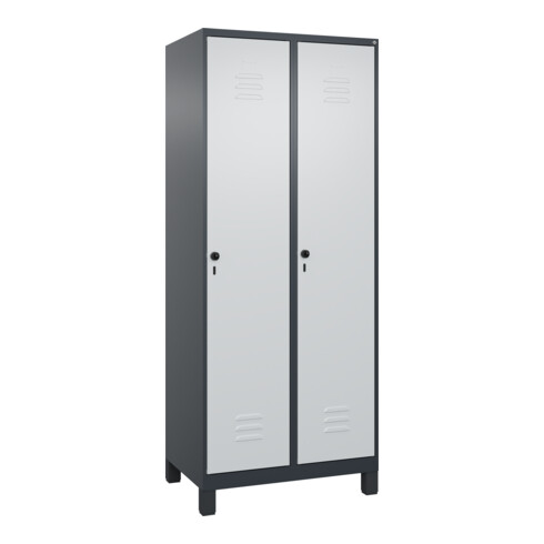 C+P Spind Classic PLUS, Füße, 2 Abteile, 1950x800x500mm, 7016/7035 Verschluss Sicherheits-Drehriegel 4 Garderobenhaken