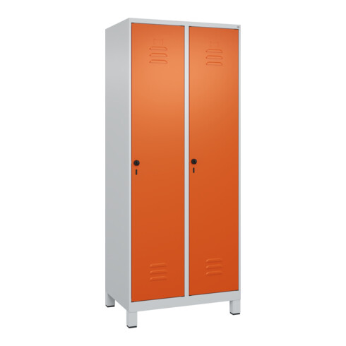 C+P Spind Classic PLUS, Füße, 2 Abteile, 1950x800x500mm, 7035/2004 Verschluss Sicherheits-Drehriegel 4 Garderobenhaken