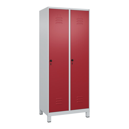 C+P Spind Classic PLUS, Füße, 2 Abteile, 1950x800x500mm, 7035/3003 Verschluss Sicherheits-Drehriegel 4 Garderobenhaken