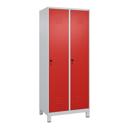 C+P Spind Classic PLUS, Füße, 2 Abteile, 1950x800x500mm, 7035/3020 Verschluss Sicherheits-Drehriegel 4 Garderobenhaken