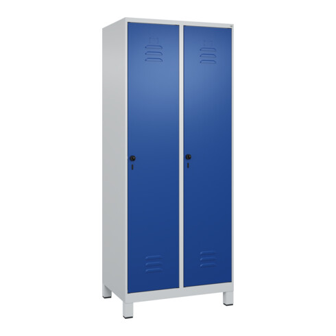C+P Spind Classic PLUS, Füße, 2 Abteile, 1950x800x500mm, 7035/5010 Verschluss Sicherheits-Drehriegel 4 Garderobenhaken