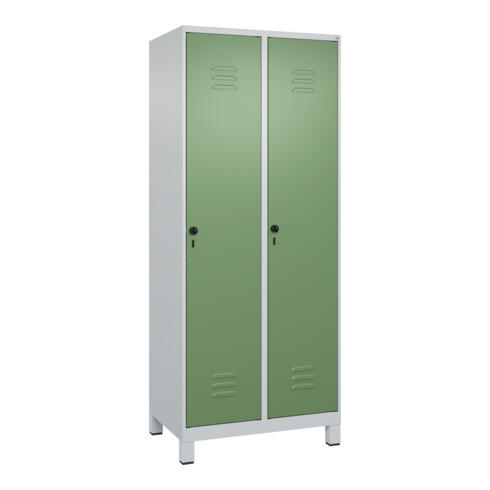 C+P Spind Classic PLUS, Füße, 2 Abteile, 1950x800x500mm, 7035/6011 Verschluss Sicherheits-Drehriegel 4 Garderobenhaken