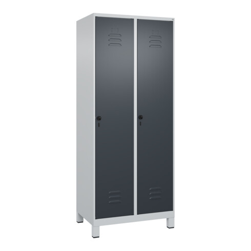 C+P Spind Classic PLUS, Füße, 2 Abteile, 1950x800x500mm, 7035/7016 Verschluss Sicherheits-Drehriegel 4 Garderobenhaken